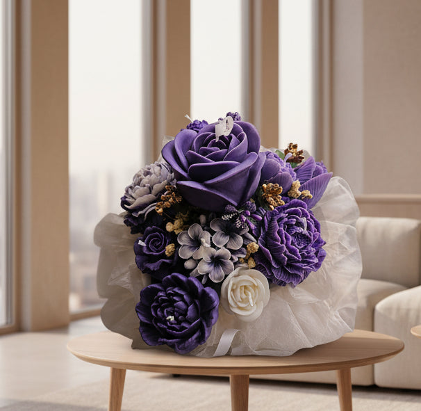Purple Velvet Amethyst Flower Candle/Wax Melt Bouquet - Medium