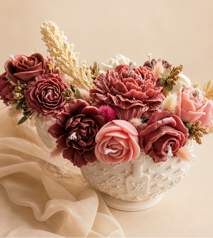 LV inspired Flower Candle/Wax Melt Bouquet
