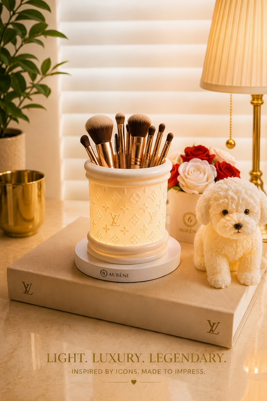 LV Inspired Designer Logo Make-up Brush Holder - Round